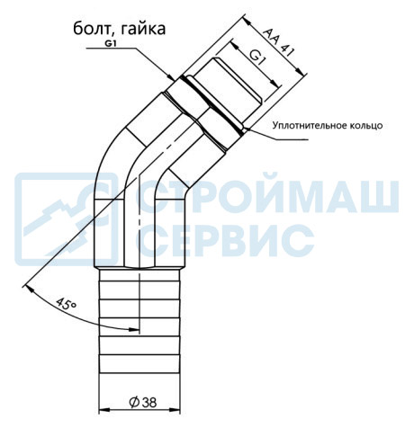 Патрубок для аксиально поршневого насоса 45 градусов (5re10045112m)